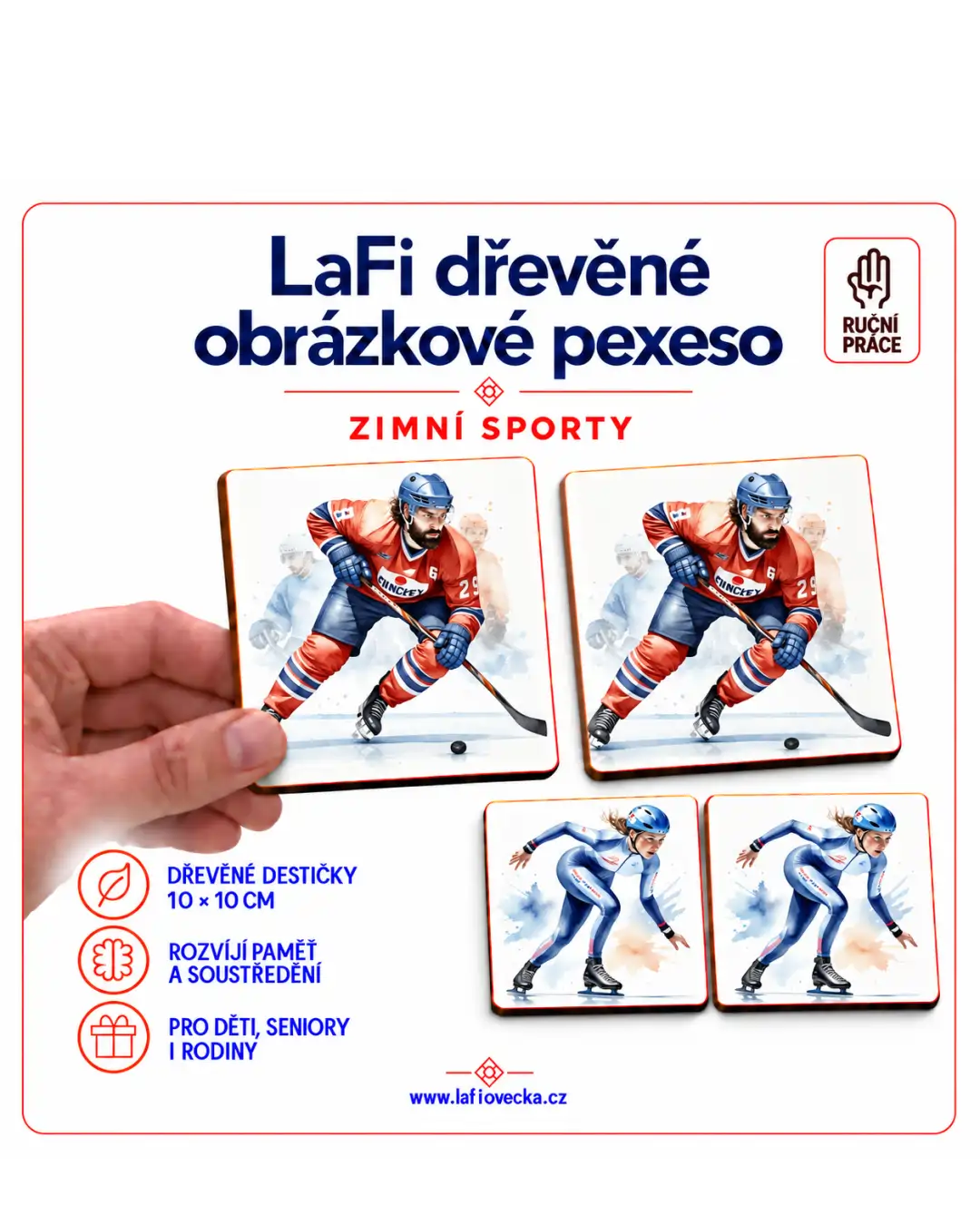 LaFi dřevěné obrázkové pexeso – Zimní sporty 2
